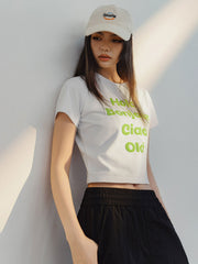 マルチランゲージプリント 半袖コットンTシャツ