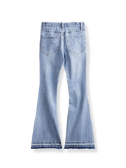 PESSOA CLUB レトロスタイルのディストレストライトブルーフレアデニムパンツ展示