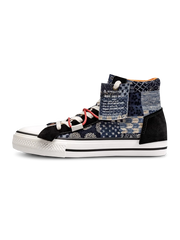 BOROパッチワークをあしらったローカットのキャンバスシューズ全体像