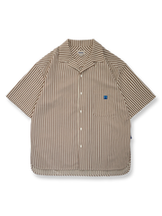 レトロ縦縞色織りシアサッカー半袖シャツの正面画像