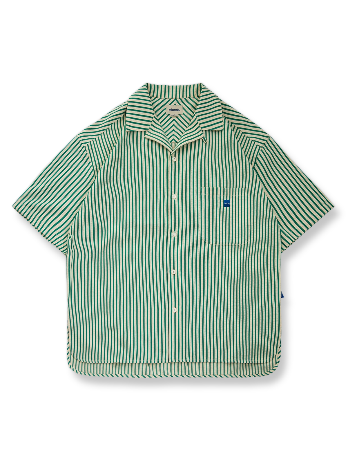 レトロ縦縞色織りシアサッカー半袖シャツの正面画像