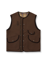 製品画像:
リバーシブル多ポケットハンティングベスト、無地とチェック柄の両面デザイン、アーチ型フラップと金属ボタン、アウトドアスタイルに最適な多機能ポケット、耐久性のある厚手コットン素材
詳細画像:
多ポケットデザイン、立体的なフロントポケット、D型フック付き胸ポケット、レトロなチェック柄裏地と高品質なパイピング仕上げで耐久性とビジュアル効果を強調