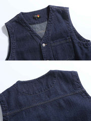 ヘリンボーン柄 デニムワークベスト