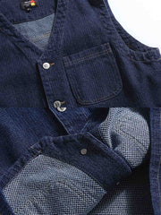 ヘリンボーン柄 デニムワークベスト