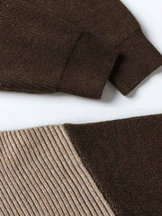 製品画像
「オープンカラー バイカラー ニットセーター全体像。開襟デザインとルーズフィットシルエットが特徴のバイカラーセーター」
詳細画像
「オープンカラー バイカラー ニットセーターのディテール。袖のバイカラーデザインとジッパー付き襟のクローズアップ」