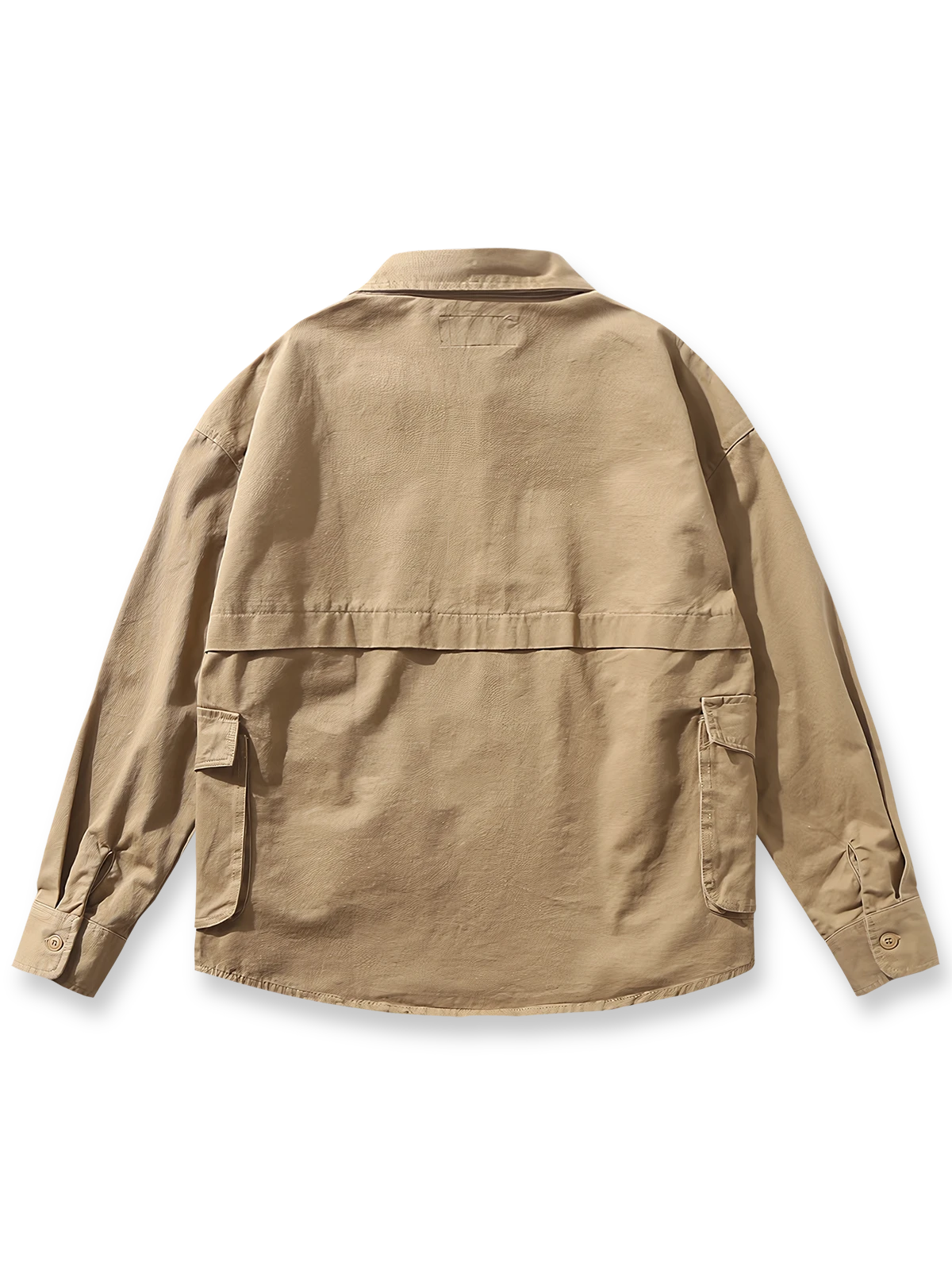 製品画像:
「クラシックなポロカラーとヴィンテージ感のあるカーキ色が特徴のカジュアルシャツ。100%高品質コットン素材を使用し、柔らかな肌触りと通気性を備えた、中厚のルーズフィットデザイン。前立てボタンやラウンドヘムがカジュアルでリラックスした印象を与える正面全体展示図。」
詳細画像:
「ヴィンテージスタイルのポロカラーシャツ、大容量ポケットとボタン付き前立てを備えたディテールデザイン。100%コットン素材の柔らかさと通気性を表現し、ラウンドヘムのカジュアルさをクローズアップ。」