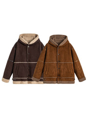 製品画像
「パッチワーク フード付き ボアライニング 保温ジャケット全体像。柔らかなフェイクシープスキン素材とヴィンテージ感を演出するデザインが特徴」
詳細画像
「パッチワーク フード付き ボアライニング 保温ジャケットのディテール。滑らかなボアライニングと丁寧なパッチワークステッチのクローズアップ」