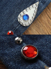 レトロ リベット付き ダイヤモンド装飾 セルビッチ フレアデニムパンツ