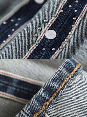 レトロ リベット付き ダイヤモンド装飾 セルビッチ フレアデニムパンツ