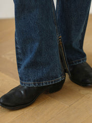 レトロ リベット付き ダイヤモンド装飾 セルビッチ フレアデニムパンツ