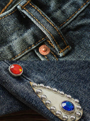 ダイヤ装飾レッドスリムフィットジーンズ