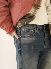 ダイヤ装飾レッドスリムフィットジーンズ