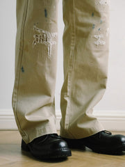 ヴィンテージダメージ刺繍ルーズChinoパンツ