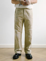 ヴィンテージダメージ刺繍ルーズChinoパンツ