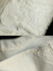 詳細画像:ジーンズの破れ刺繍と五金パーツのディテール図