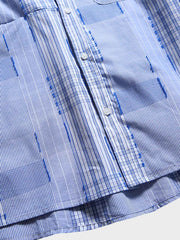 パッチワーク チェック柄長袖シャツ