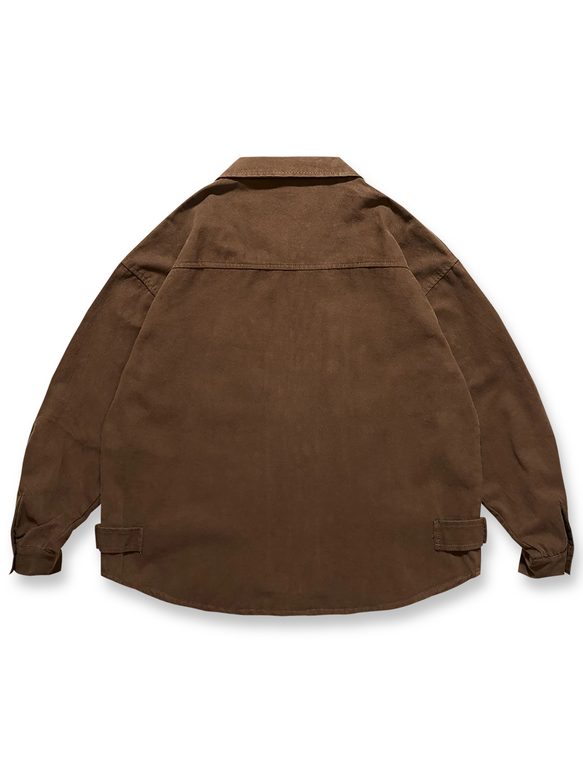 製品画像
「ダブルジップウォッシュ加工長袖シャツ全体の展示図。ウォッシュ加工によるヴィンテージ感とダブルジップデザインが特徴的で、実用性とスタイルを兼ね備えたワークシャツ。」
詳細画像
「金属製ダブルジップと裾のスナップボタンのディテール特写。上下両方向で開閉可能なダブルジップと、スナップボタンがワークスタイルを強調。」