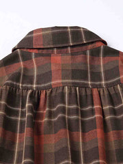 製品画像: 肘パッチ付きヴィンテージ風チェック柄シャツの全体像
詳細画像: 肘パッチとアジャスター付き袖口のディテール