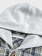 フード付き チェック柄長袖シャツ