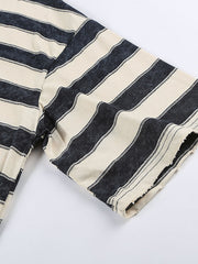 ストライプ ラウンドネック半袖Tシャツ