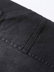 詳細画像: 伐採ショーツのディストレストディテール特写