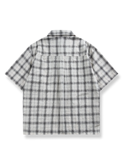 ストライプチェックパッチワーク 半袖シャツ