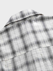 ストライプチェックパッチワーク 半袖シャツ