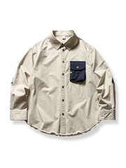 裾処理 カラーブロックポケットシャツ