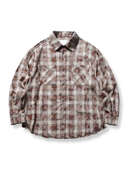 タイダイチェック柄 フリンジ裾シャツ