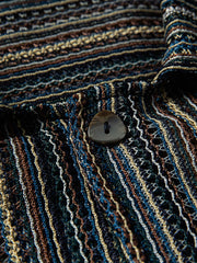 縦ストライプオープンワーク半袖シャツ