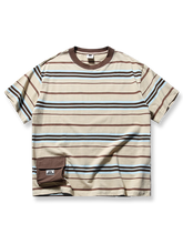 立体ポケット付きストライプ 半袖Tシャツ