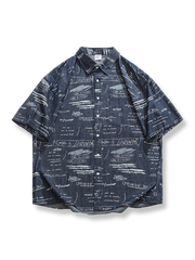 アルファベットプリント デニム半袖シャツ