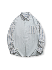 ストライプ柄袖 パッチワーク長袖シャツ