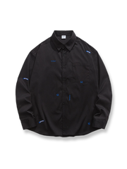 2色展開 刺繍入り 折り襟シャツ