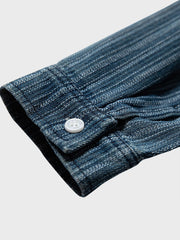 刺繍入り ストライプ柄長袖シャツ