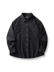 ストライプ柄 ポケット付きワークシャツ