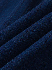 製品画像: ヴィンテージデニムパッチワーク藍染シャツの全体画像
詳細画像: パッチワークディテールと胸元のポケットの拡大