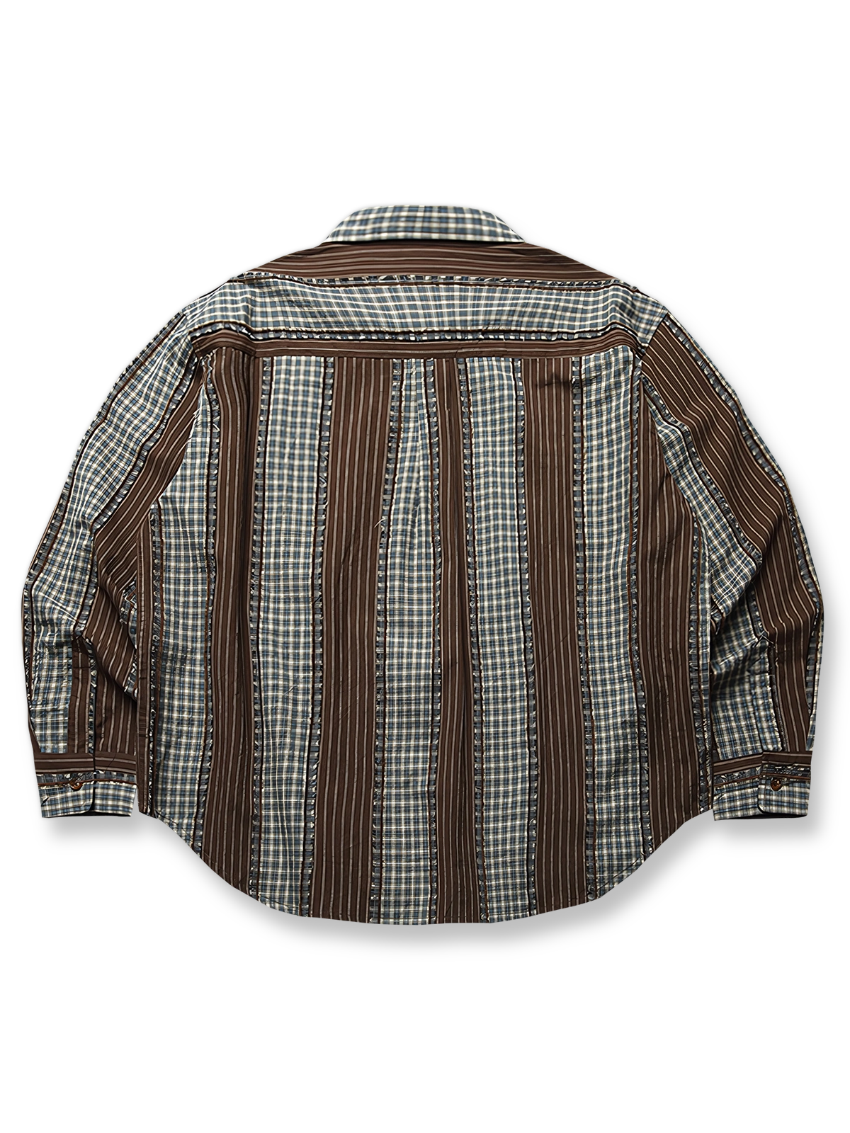 ヴィンテージストライプパッチワークオーバーサイズ長袖シャツのフロントビュー