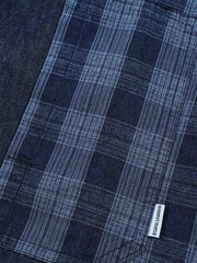 デニム&チェック柄 パッチワーク 長袖シャツ