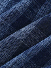 デニム&チェック柄 パッチワーク 長袖シャツ