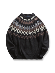 カラーブロック 刺繍 クルーネック ニットセーター