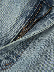 穴あきダメージ ストレートデニムパンツ