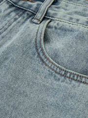 穴あきダメージ ストレートデニムパンツ