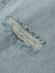 穴あきダメージ ストレートデニムパンツ