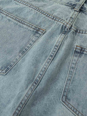 穴あきダメージ ストレートデニムパンツ