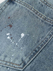 ペインティング加工 デニムストレートパンツ