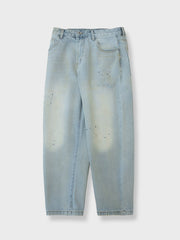 スプラッター柄 ワイドデニムパンツ