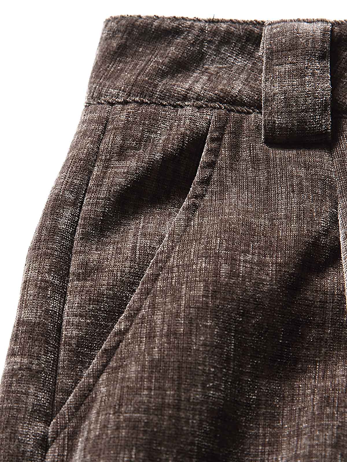 製品画像:
「ヴィンテージプリーツ ワイドパンツ全体の展示図。レトロなプリーツテクスチャー素材を採用し、ゆったりとしたルーズフィットシルエットが特徴。快適な着心地とスタイリッシュなデザインで、洗練された印象を与える一着。」
詳細画像:
「ウエストのプリーツデザインと素材のテクスチャーのディテール特写。立体感を加え、シンプルながら独特な視覚効果を生み出すヴィンテージ風のデザイン。」