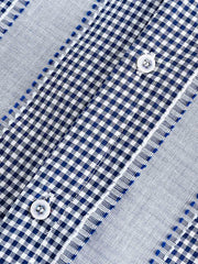 チェック柄パッチワーク長袖シャツ