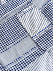 チェック柄パッチワーク長袖シャツ